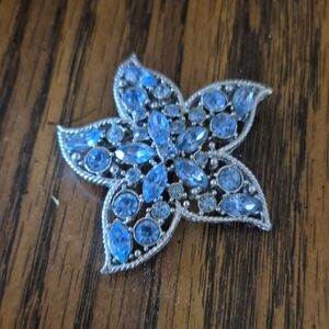 Elegant Silver and Blue Floral Brooch